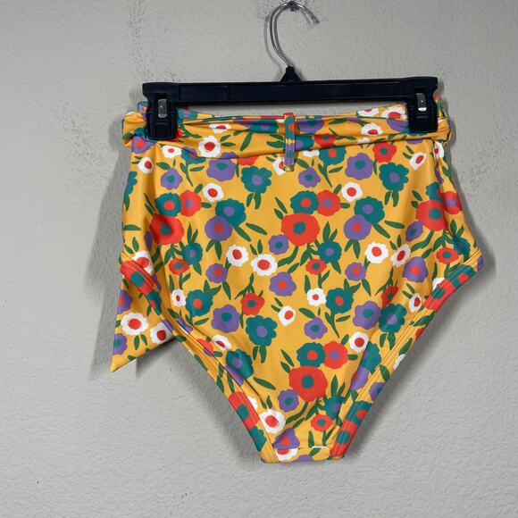 ModCloth Medium Greta High Waisted Bikini Bottom Swimwear Yellow Floral Tie Side - Picture 3 of 9